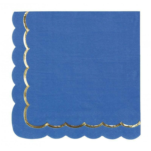 16 serviettes festonnées de 33 x 33 cm bleu majorelle et or,Farfouil en fÃªte,Nappes, serviettes