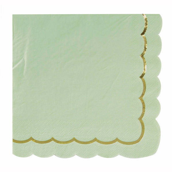16 serviettes festonnées de 33 x 33 cm Vert sauge et or,Farfouil en fÃªte,Nappes, serviettes