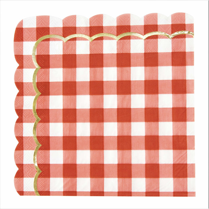 16 serviettes festonnées de 33 x 33 cm vichy rouge et blanc,Farfouil en fÃªte,Nappes, serviettes