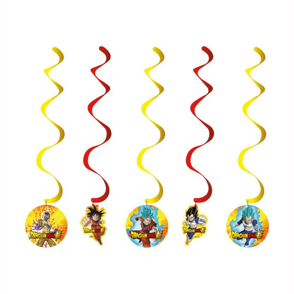 5 Suspensions en carton et spirales 60 cm Dragon Ball Super™,Farfouil en fÃªte,Pompons, suspensions