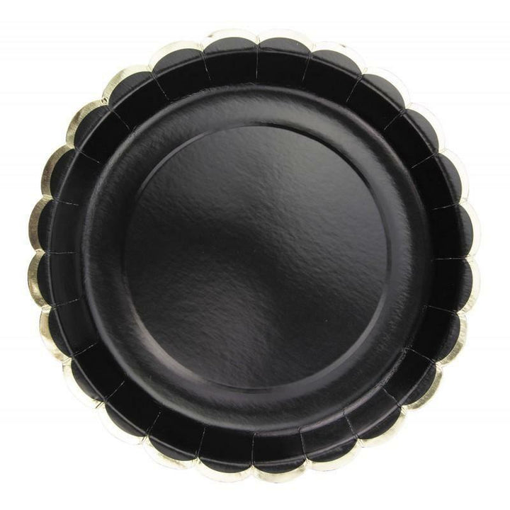 8 assiettes festonnées de 23 cm noir et or,Farfouil en fÃªte,Assiettes, sets de table