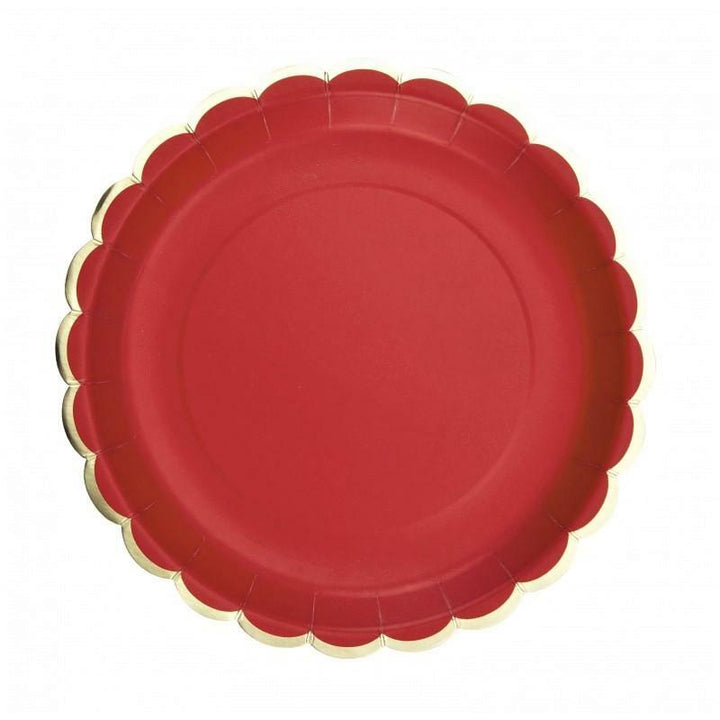 8 assiettes festonnées de 23 cm rouge et or,Farfouil en fÃªte,Assiettes, sets de table
