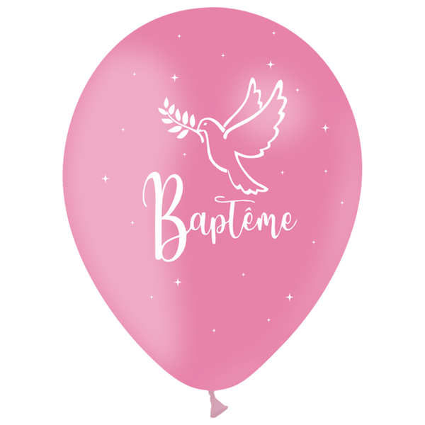 8 Ballons Baptême rose avec étoiles 30 cm,Farfouil en fÃªte,Ballons