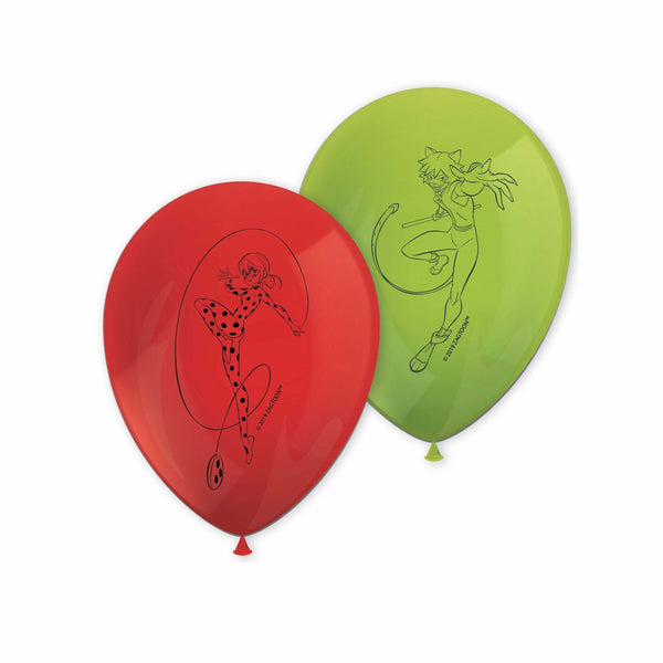 8 ballons en latex verts et rouges Miraculous™,Farfouil en fÃªte,Ballons