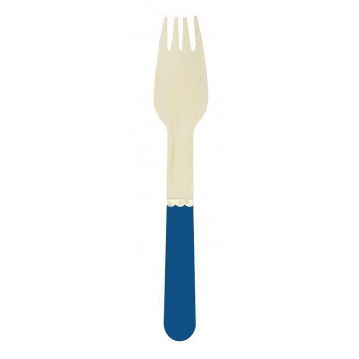 8 petites fourchettes en bois bleu majorelle et or,Farfouil en fÃªte,Couverts jetables
