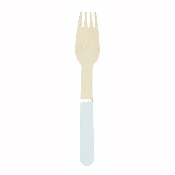 8 petites fourchettes en bois bleu pastel et or,Farfouil en fÃªte,Couverts jetables