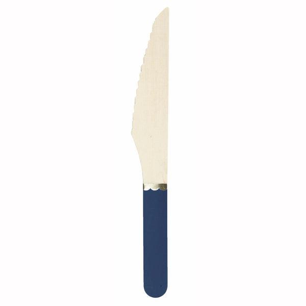 8 petits couteaux en bois bleu marine et or,Farfouil en fÃªte,Couverts jetables
