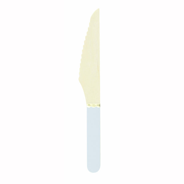 8 petits couteaux en bois bleu pastel et or,Farfouil en fÃªte,Couverts jetables