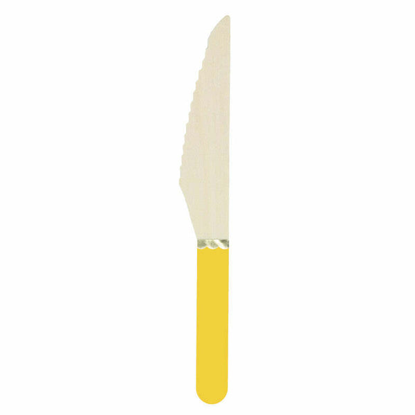 8 petits couteaux en bois jaune curry et or,Farfouil en fÃªte,Couverts jetables