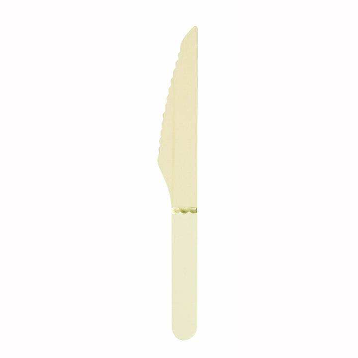 8 petits couteaux en bois jaune pastel et or,Farfouil en fÃªte,Couverts jetables