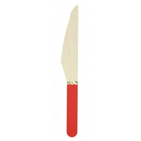 8 petits couteaux en bois rouge et or,Farfouil en fÃªte,Couverts jetables
