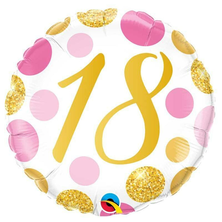 BALLON ALU HAPPY BIRTHDAY "18" POIS ROSE ET OR 45 CM 18" QUALATEX,Farfouil en fÃªte,Ballons