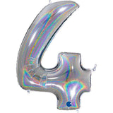 Folienballon Nummer 4 holographisch Silber 40
