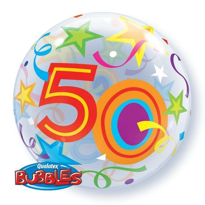 BALLON BUBBLE ÉTOILES "50" 56 CM 22" QUALATEX,Farfouil en fÃªte,Ballons