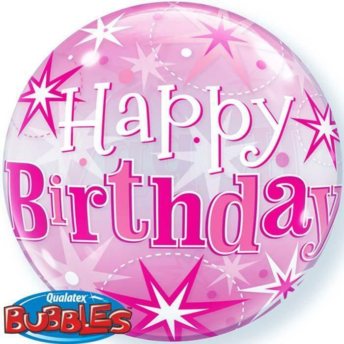 BALLON BUBBLE ETOILES ROSE "HAPPY BIRTHDAY" 56 CM 22" QUALATEX,Farfouil en fÃªte,Ballons