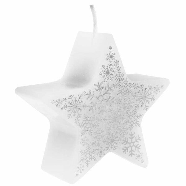 Bougie étoile et flocons blanc 7 x 7 cm,Farfouil en fÃªte,Bougies, bougeoirs, photophores