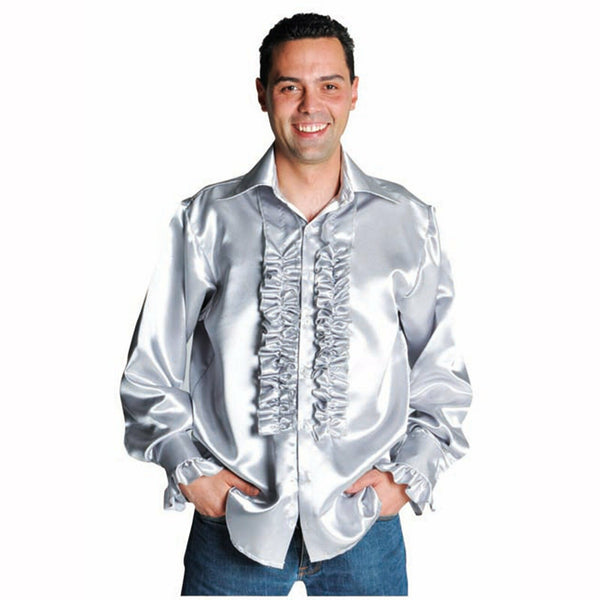 CHEMISE DISCO SATIN ARGENT ADULTE,Farfouil en fÃªte,Déguisements