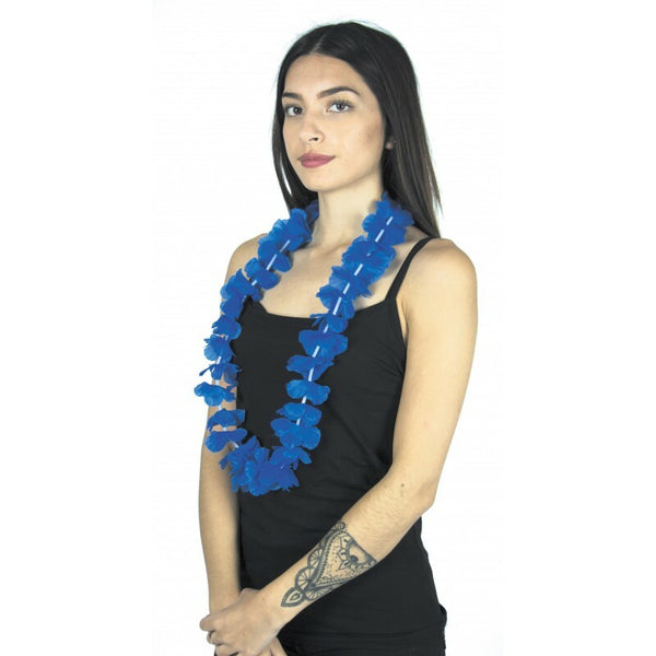 Collier hawaïen en tissu bleu uni,Farfouil en fÃªte,Bijoux