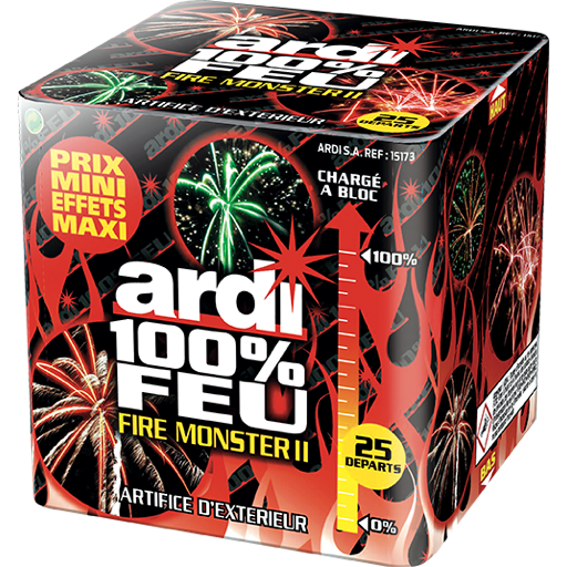 Compact 100% Feu Fire monster 2 25 départs ARDI®,Farfouil en fÃªte,Feux d'artifice et pétards