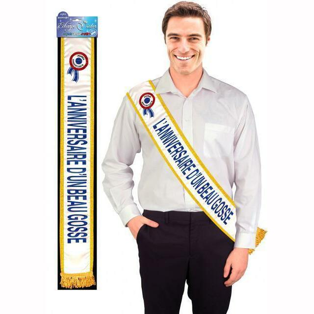 ECHARPE HUMORISTIQUE "L'ANNIVERSAIRE D'UN BEAU GOSSE" BLEUE,Farfouil en fÃªte,Cadeaux anniversaires festifs et rigolos