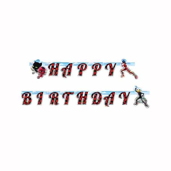 Guirlande en carton Happy Birthday Ladybug Miraculous™ 2 mètres,Farfouil en fÃªte,Guirlandes, fanions et bannières