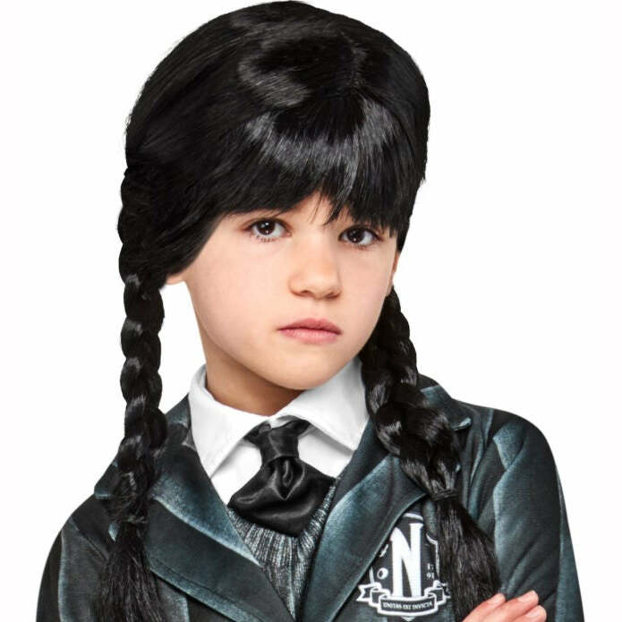 Perruque enfant Mercredi Addams™ fille,Farfouil en fÃªte,Perruque