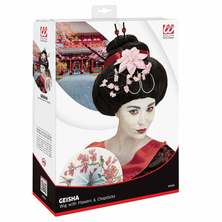Perruque Geisha avec fleurs et baguettes adulte,Farfouil en fÃªte,Perruque