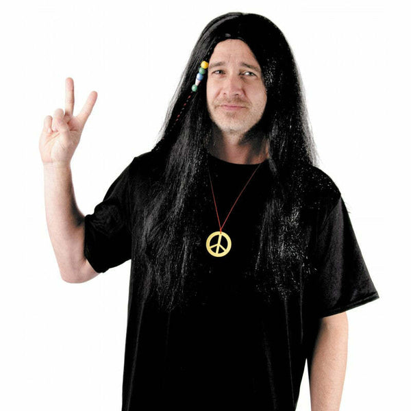 Perruque hippie noire avec tresse,Farfouil en fÃªte,Perruque