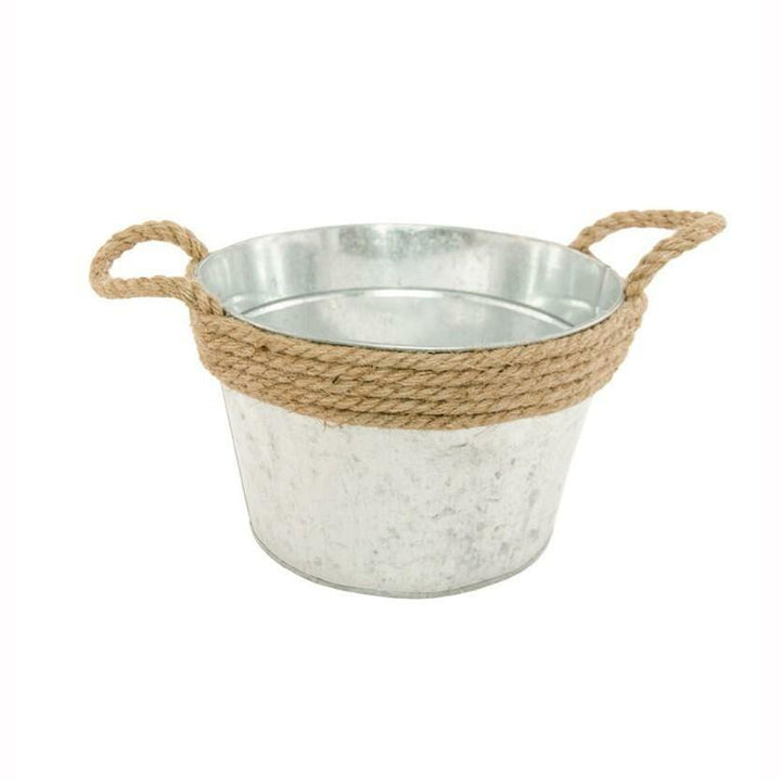 POT ZINC AVEC 2 ANSES CORDE 23X23X15CM,Farfouil en fÃªte,A definir