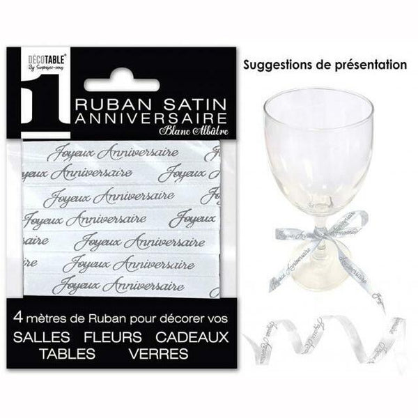 RUBAN SATIN BLANC ALBATRE ANNIVERSAIRE 4M,Farfouil en fÃªte,Rubans, bolducs