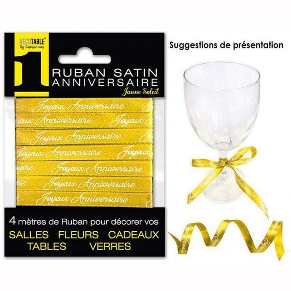 RUBAN SATIN JAUNE SOLEIL ANNIVERSAIRE 4M,Farfouil en fÃªte,Rubans, bolducs