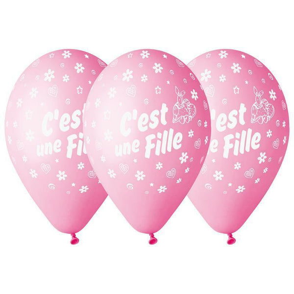 SACHET DE 10 BALLONS C'EST UNE FILLE ROSE/BLANC,Farfouil en fÃªte,Ballons