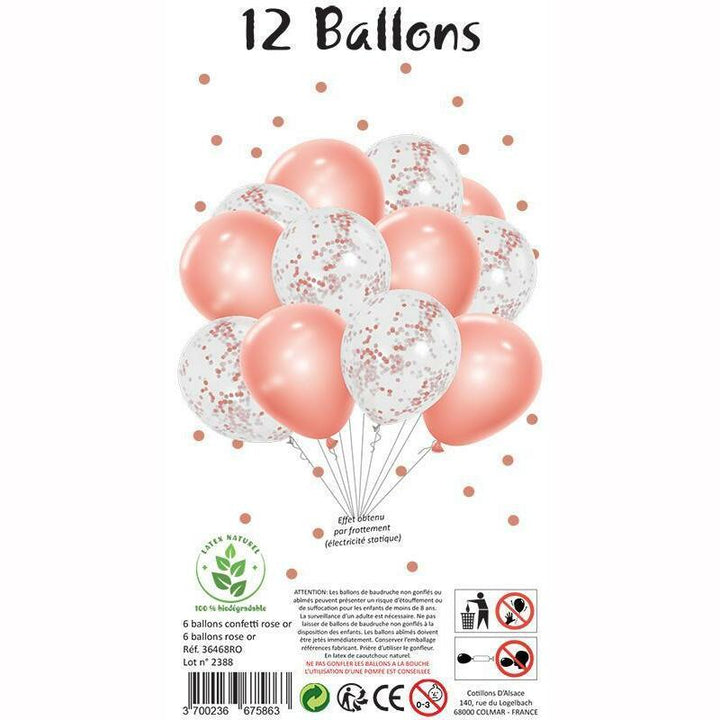 Sachet de 12 ballons Rose Gold métal + confettis,Farfouil en fÃªte,Ballons