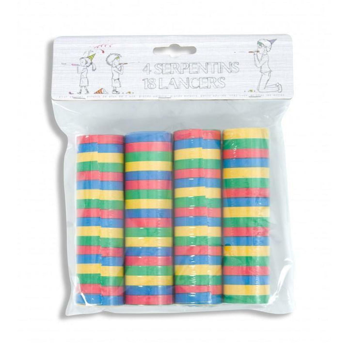 Sachet de 4 rouleaux de serpentins multicolores,Farfouil en fÃªte,Cotillons, serpentins, sans gênes, confettis