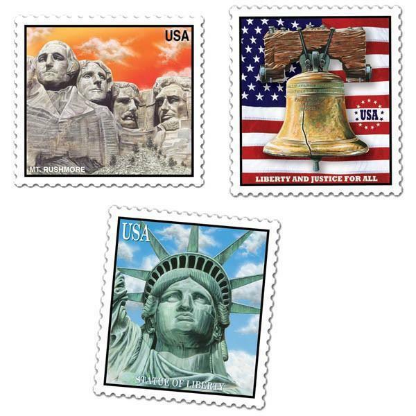Set de 3 timbres USA 45x45cm imprimés 2 faces,Farfouil en fÃªte,Pancartes