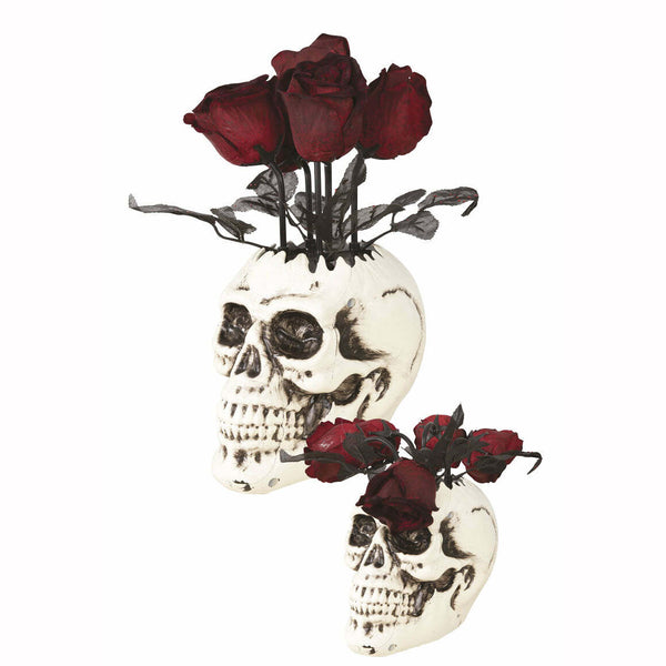 Vase crâne avec roses 30 cm - animé et sonore,Farfouil en fÃªte,Décorations