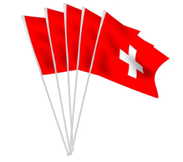 Sachet de 10 drapeaux en papier Suisse 9,5 x 16 cm