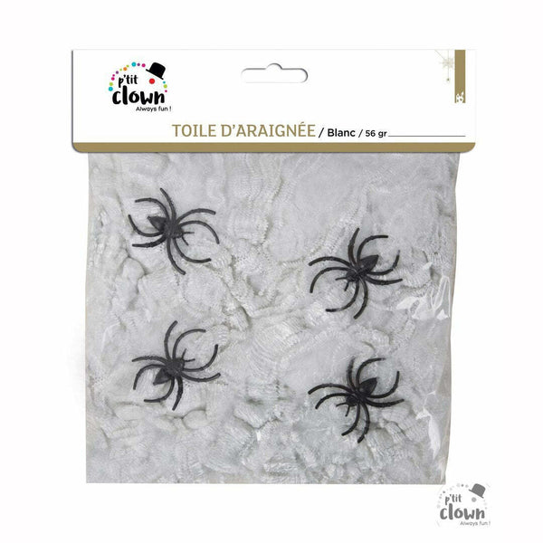 Toile d'araignée blanche 56g + 4 araignées noires,Farfouil en fÃªte,Décorations