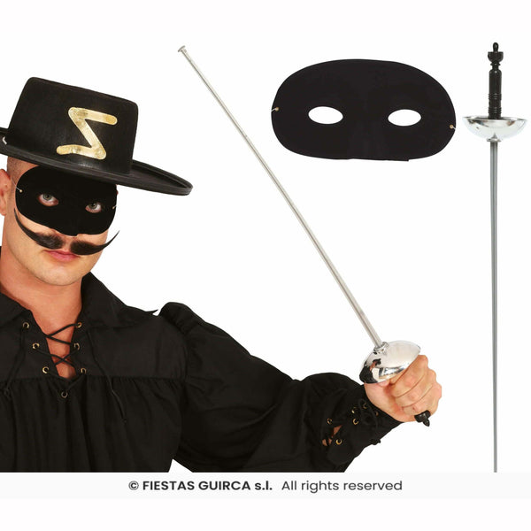 Épée fleuret 63 cm de Zorro avec loup noir adulte,Armes,Farfouil_en_fete