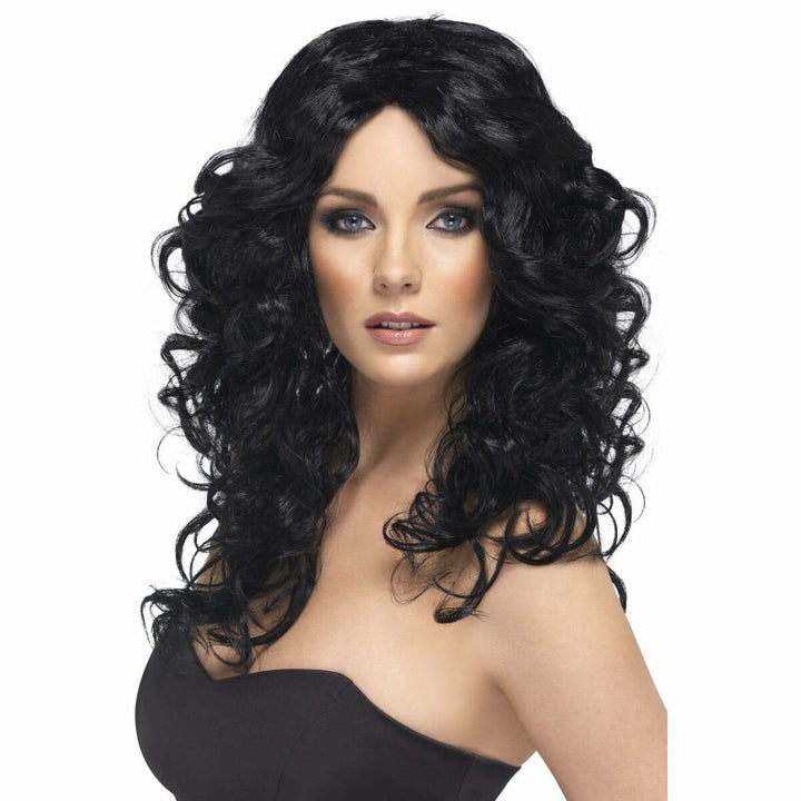 Perruque glamour noire cheveux longs bouclés,Farfouil en fÃªte,Perruque