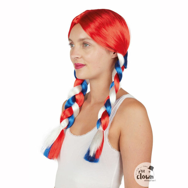 Perruque tresses tricolore France adulte,Farfouil en fÃªte,Perruque